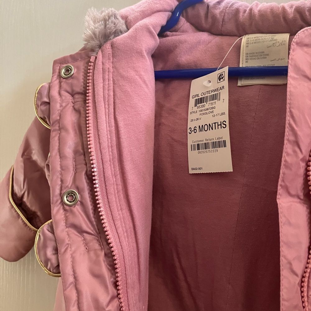 NEW FIRST IMPRESSIONS Baby Girl Bow Faux Fur Trim Mauve Pink Snowsuit. SZ 3-6 mo - Picture 4 of 11